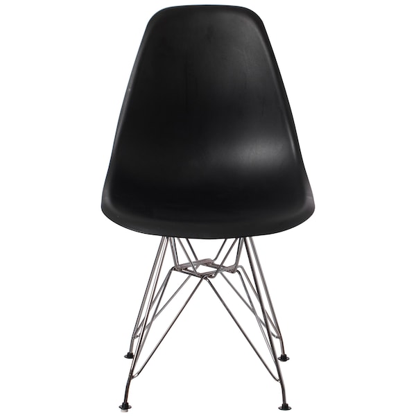 Mid-Century Modern Style Plastic DSW Shell Dining Chair With Metal Legs, Black